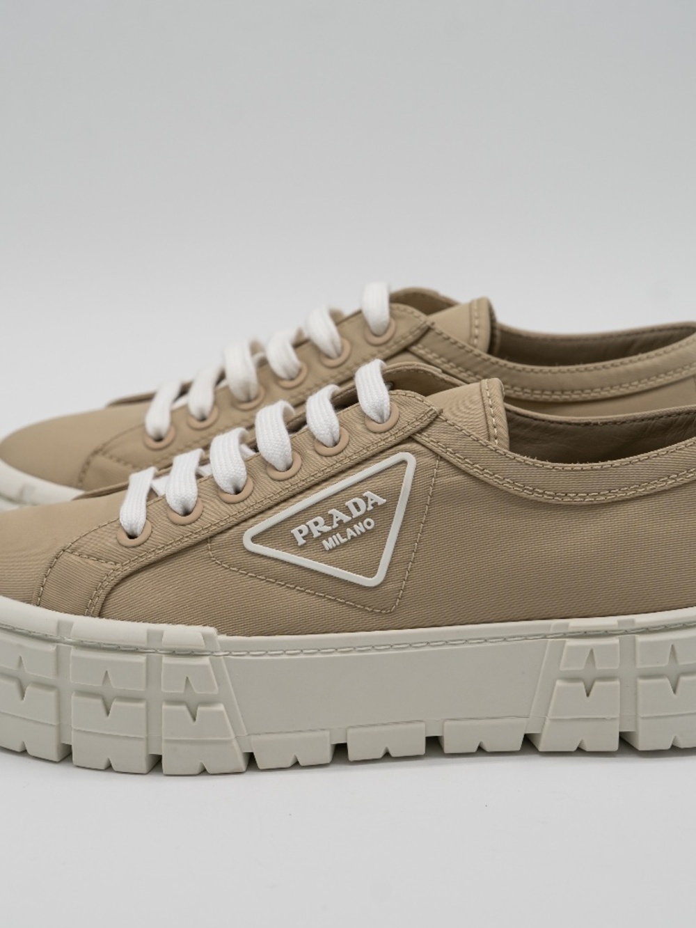 Prada Beige Nylon Gabardine Double Wheel Women's Sneakers Beige size 40 eu 10 US